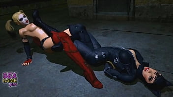 Catwoman fucks with Batman and hot Harley Quinn